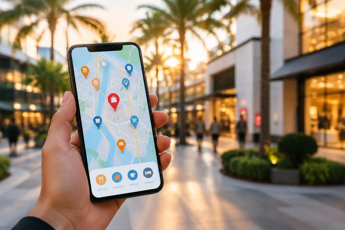 Palm-lined South Florida shopping district