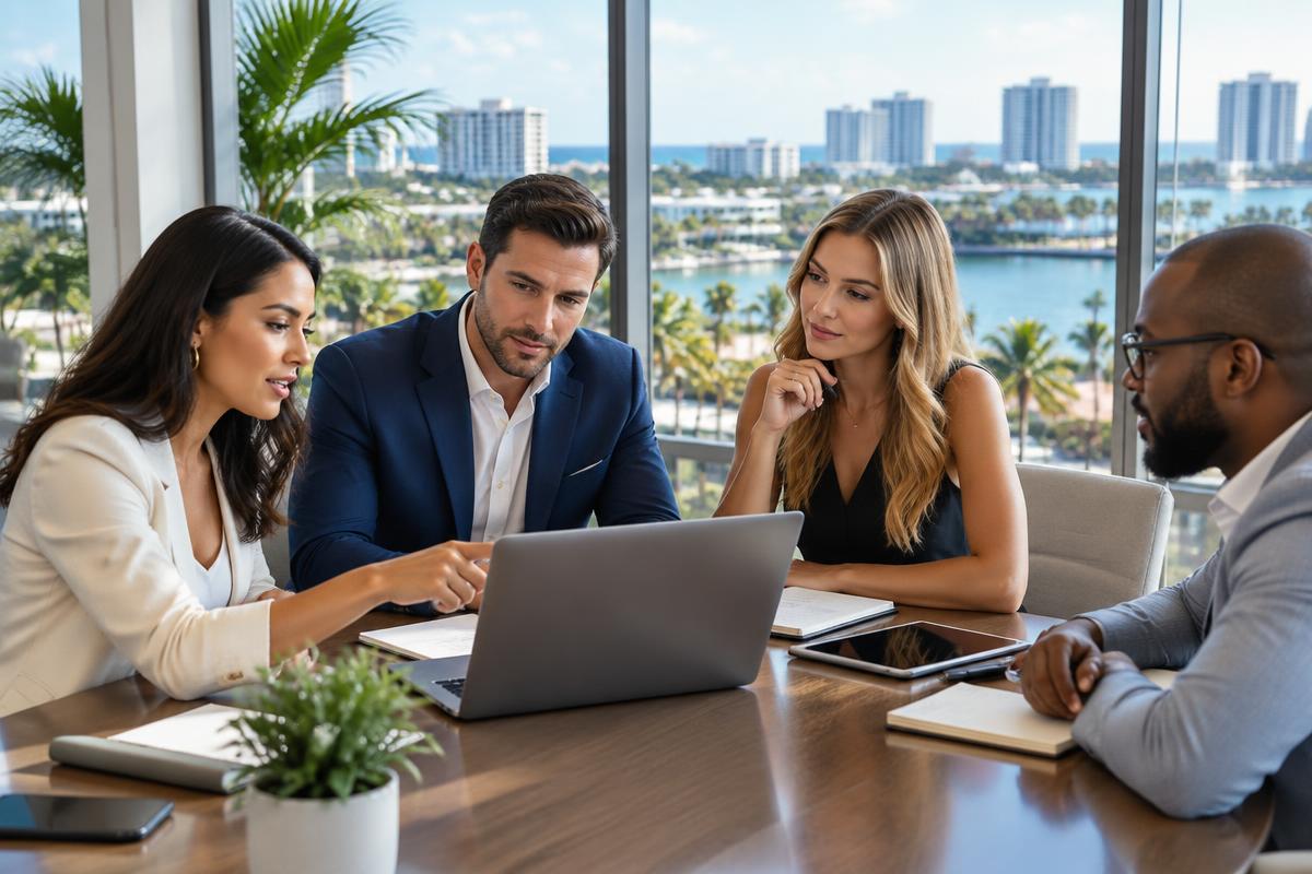 Business team discussing digital search strategy in South Florida