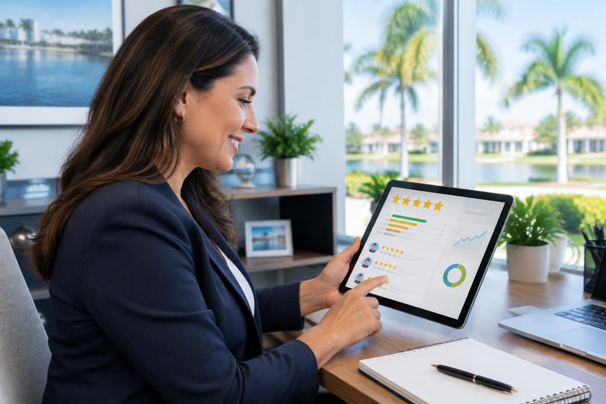 Business owner reviewing online feedback